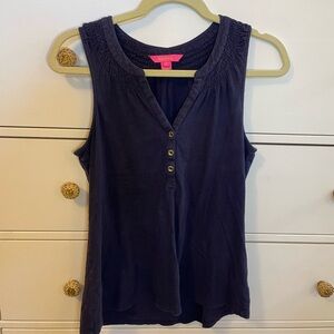 Lily Pulitzer Navy V-neck Button Tank